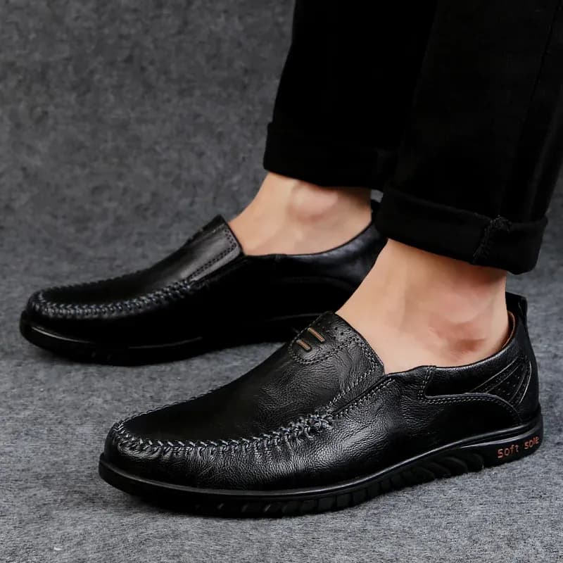 CLOHOO Handmade Slip-On Split Leather Loafers