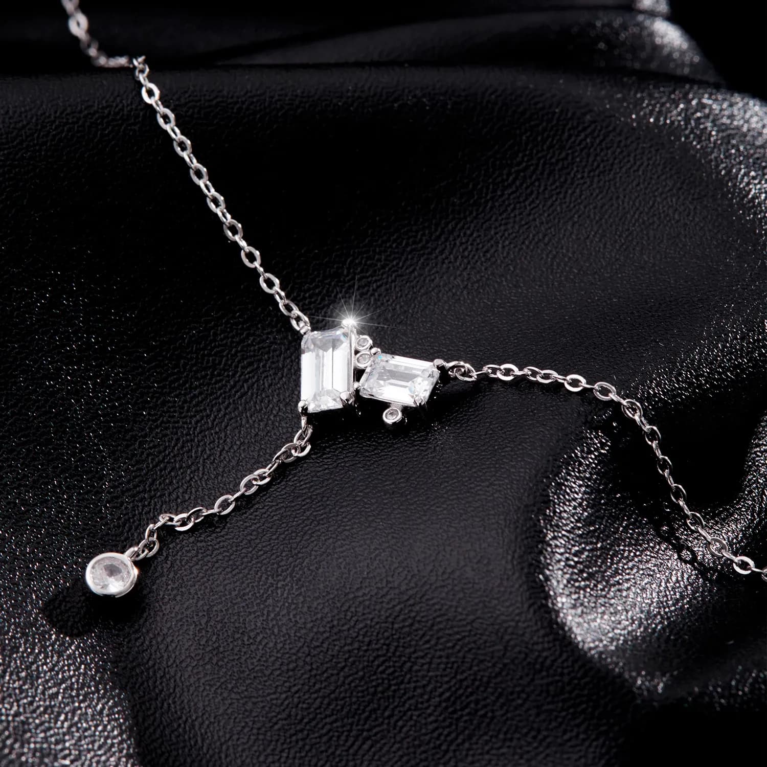 MODIAN 925 Sterling Silver Rectangle CZ Y-Lariat Necklace