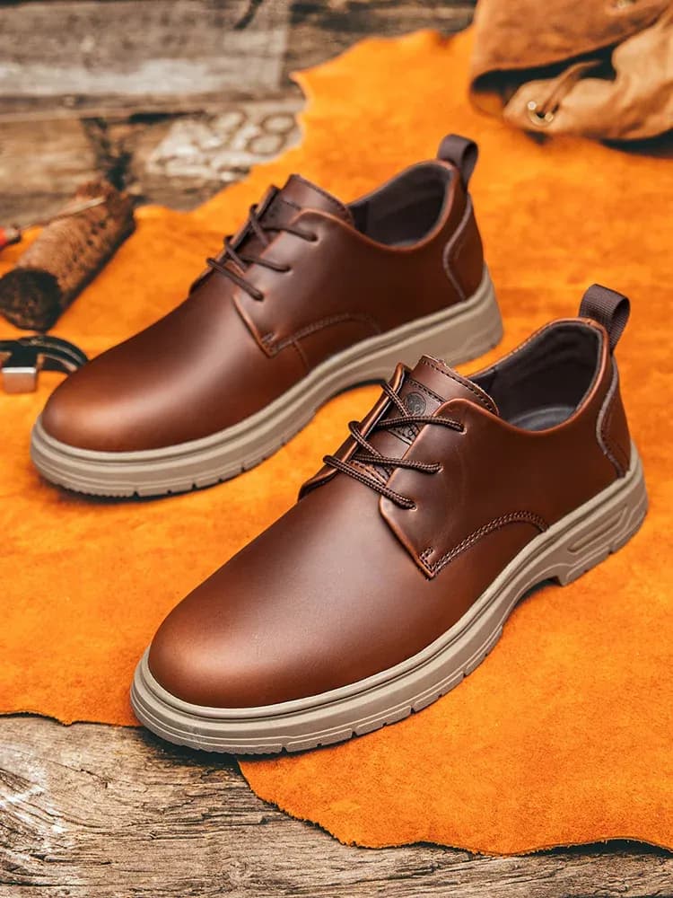 CLOHOO Genuine Leather Lace-Up Business Casual Shoes