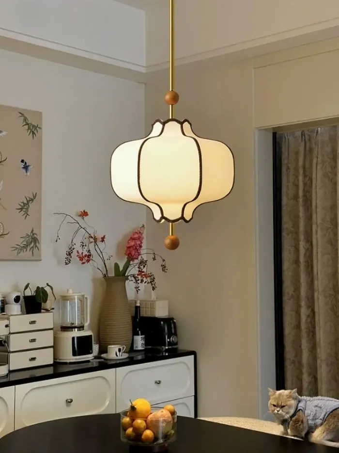 Japanese-Style Fabric Pendant Light with LED Bulb
