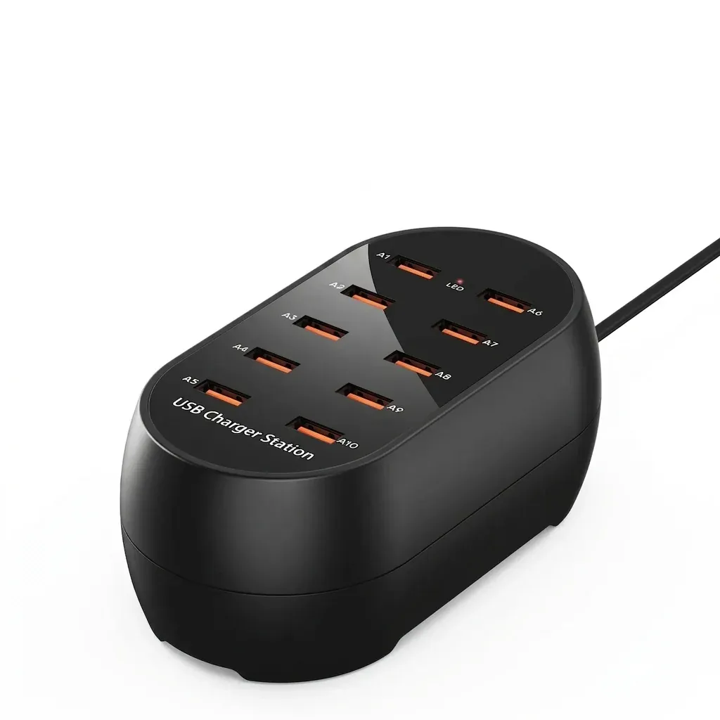 ASOMETECH 10-port black USB charging station
