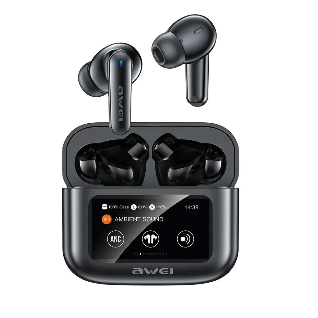 AWEI T56 black earbuds with smart case