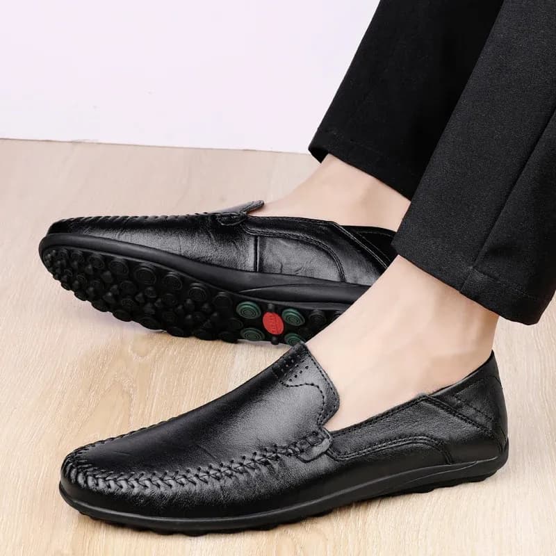 CLOHOO Genuine Leather Slip-On Loafers for Men