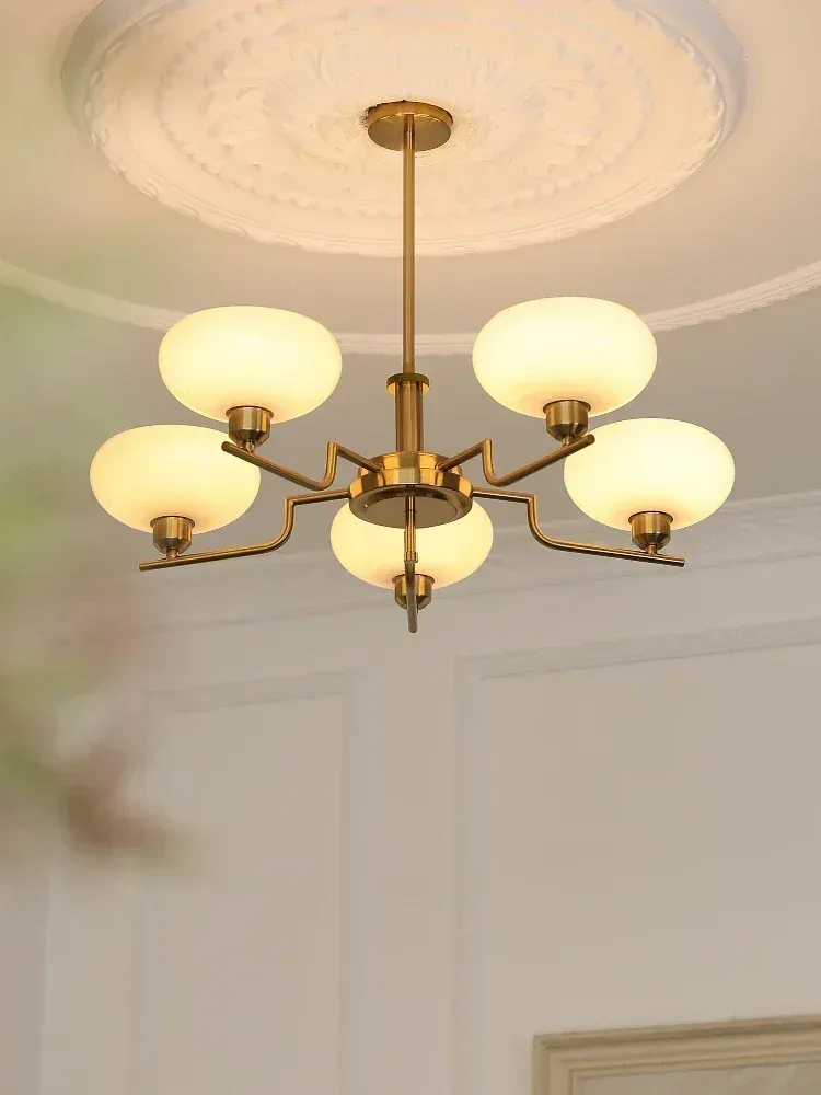 Vintage Three-Light Glass Pendant Chandelier