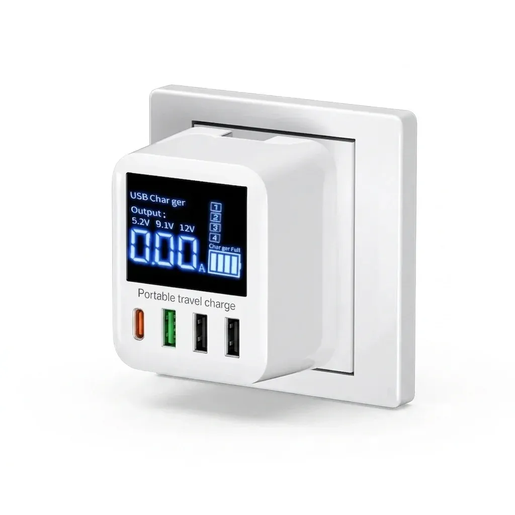 ASOMETECH 40W 4-Port USB Wall Charger with LED Readout