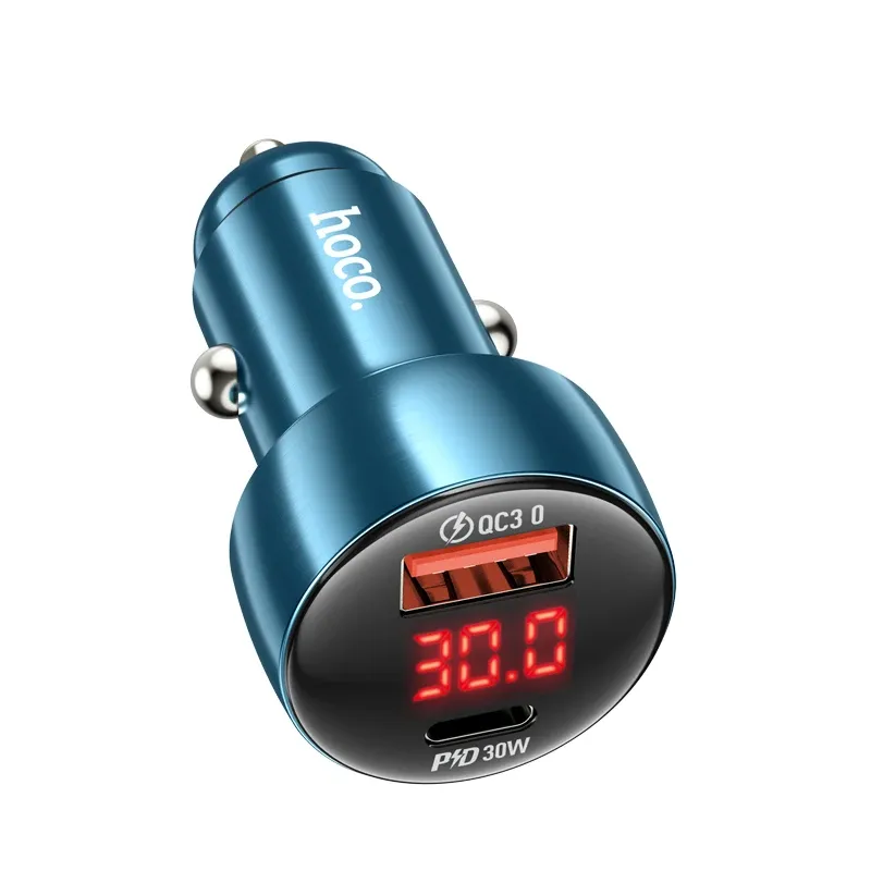 HOCO Z50 30W Dual-Port Car Charger with Digital Display