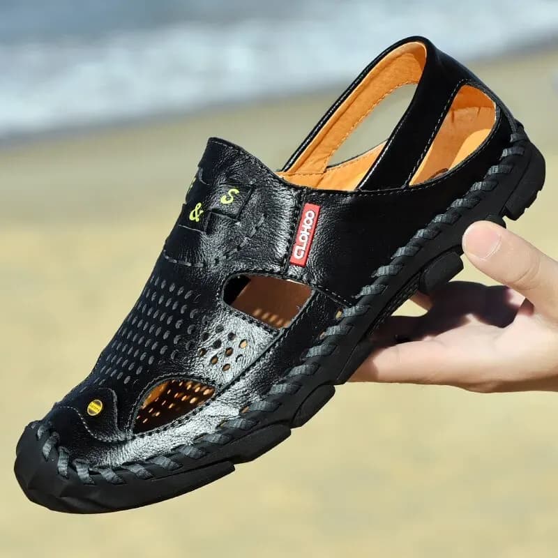 Hand-Stitched Cow Leather Slip-On Sandals for Men