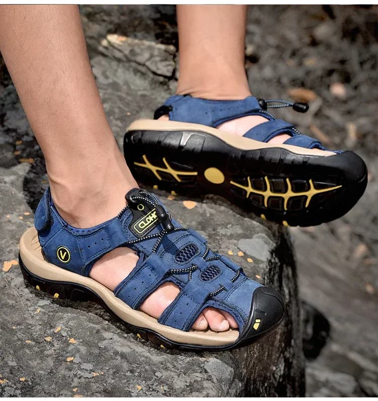 CLOHOO Handmade Leather Fisherman Sandals for Men