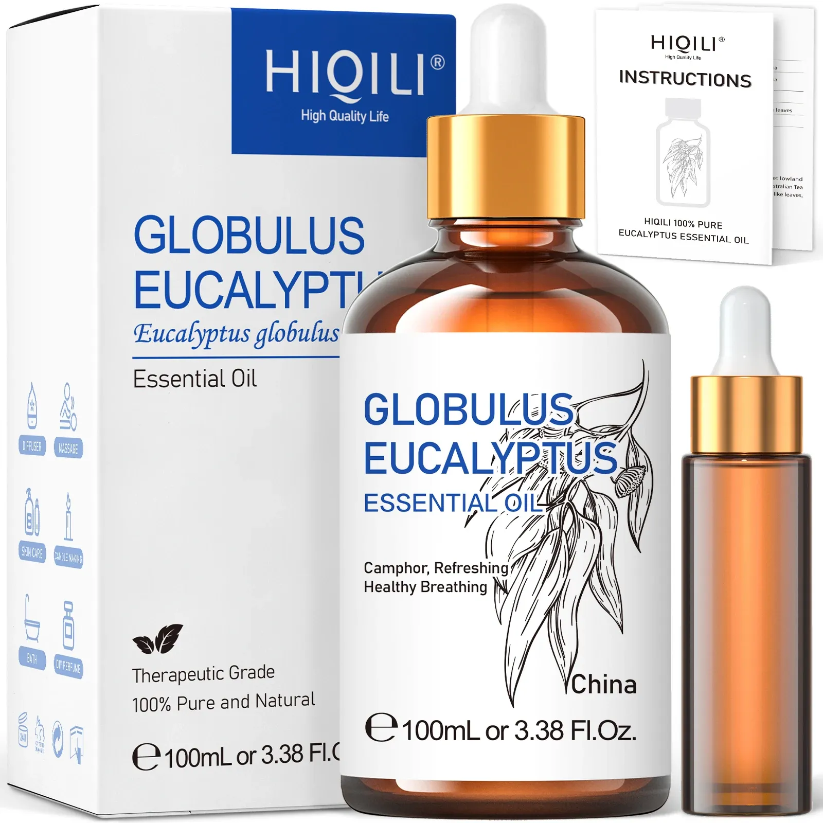 HIQILI Eucalyptus Essential Oil 100ml for Diffusers