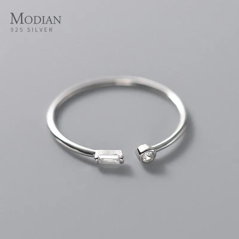 MODIAN 925 Sterling Silver Adjustable CZ Thin Wedding Ring
