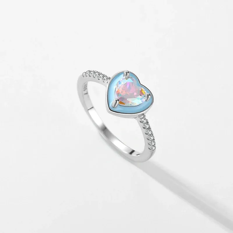 MODIAN Blue Enamel Heart 925 Sterling Silver Zircon Ring