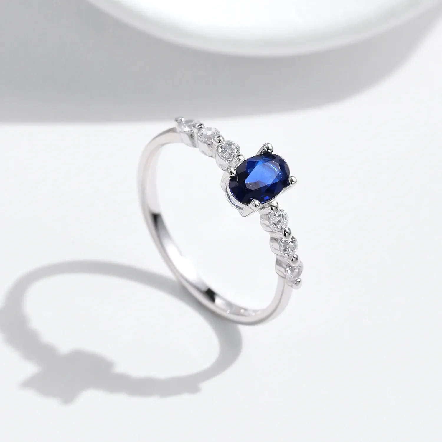 MODIAN Oval Blue Zircon Sterling Silver Cocktail Ring