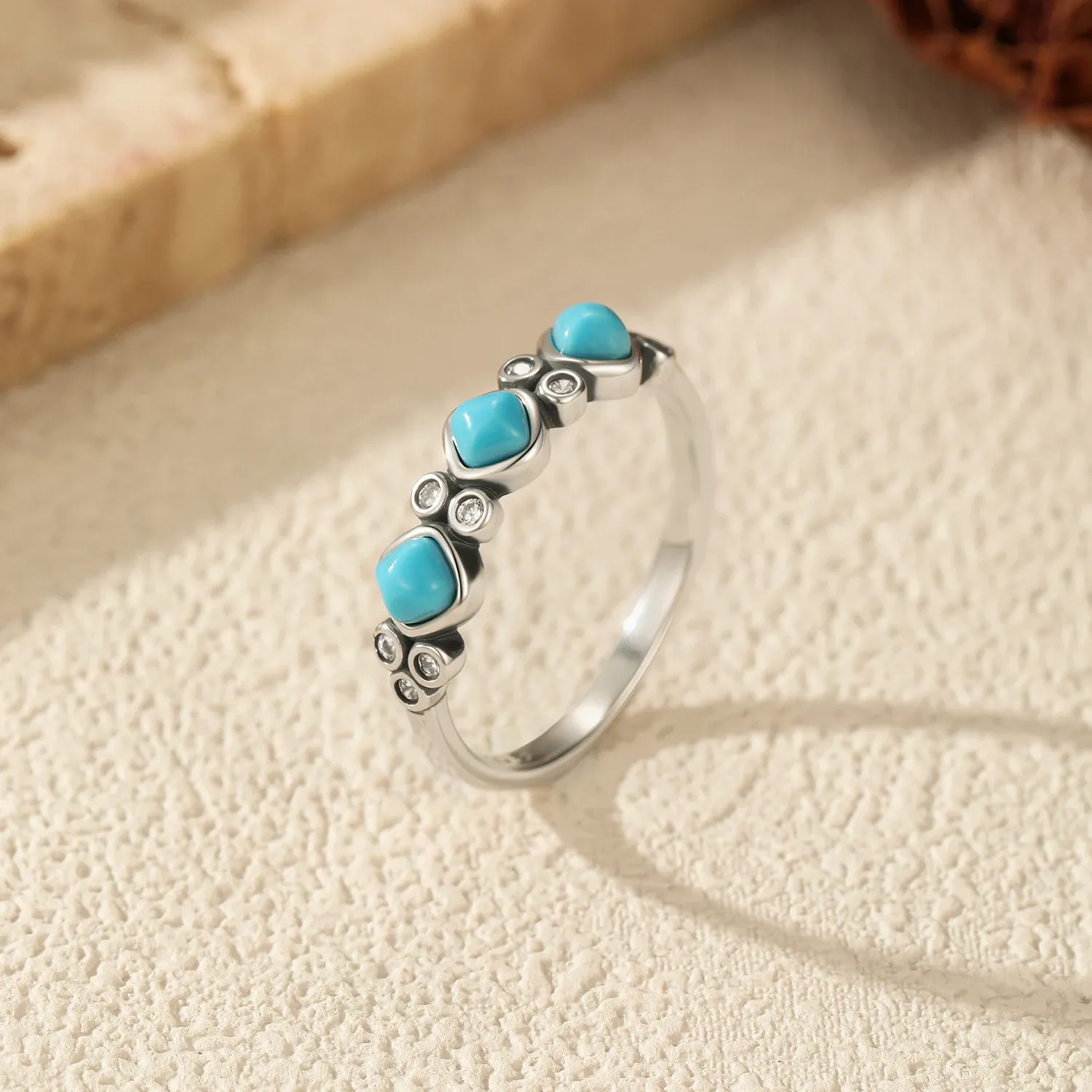 MODIAN 925 Sterling Silver Turquoise Stackable Band Ring