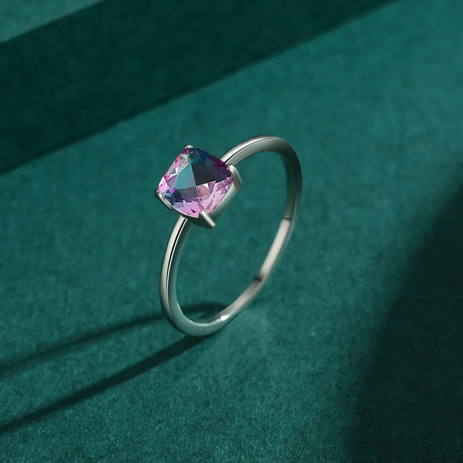 MODIAN Rainbow Tourmaline 925 Sterling Silver Square Ring