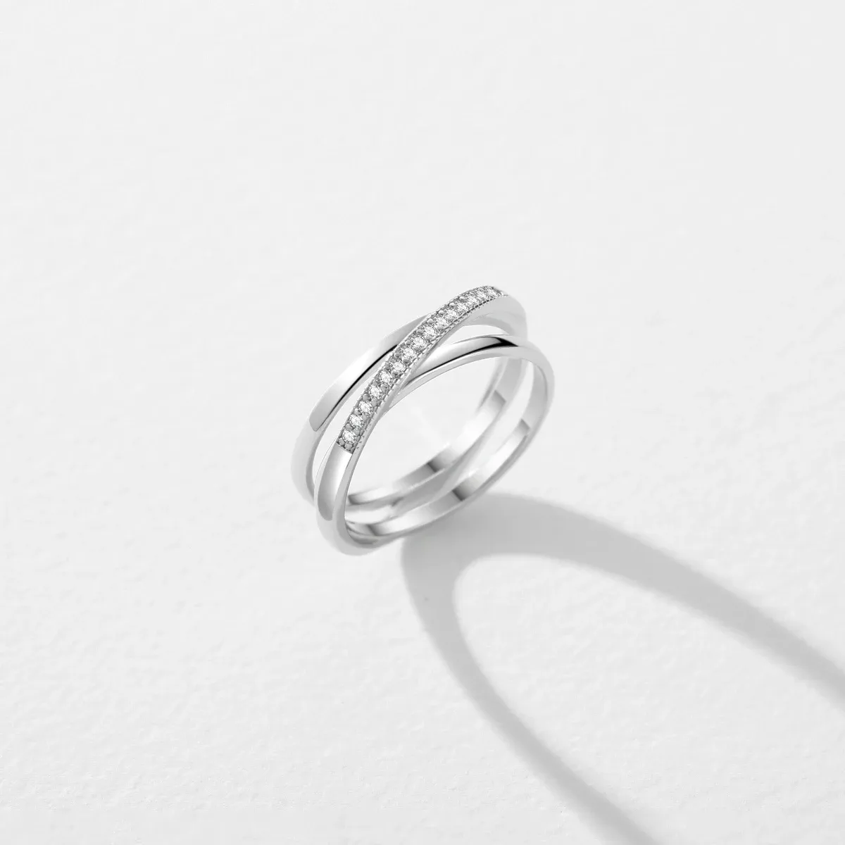MODIAN 925 Sterling Silver Geometric Cross-Line Ring