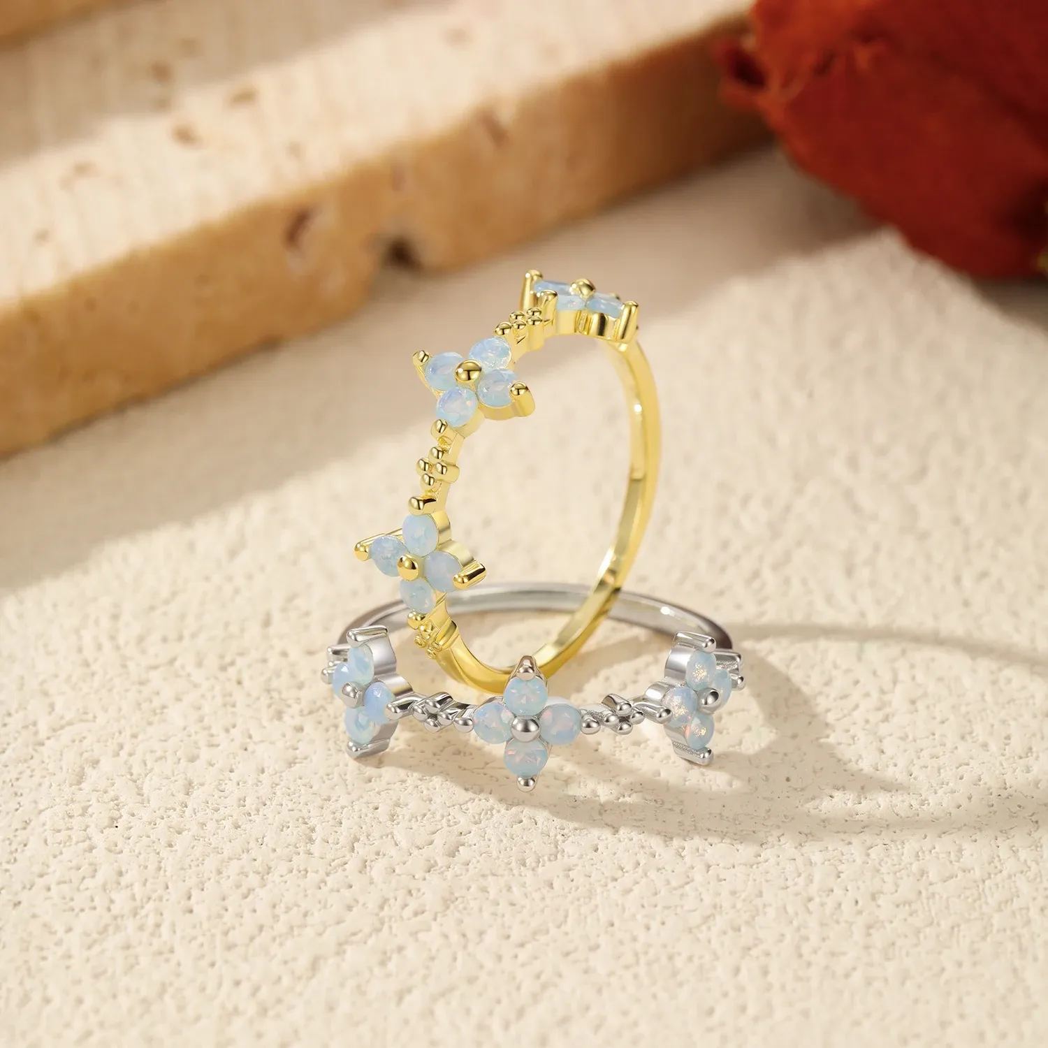 MODIAN 925 Silver Opal Clover Eternity Ring