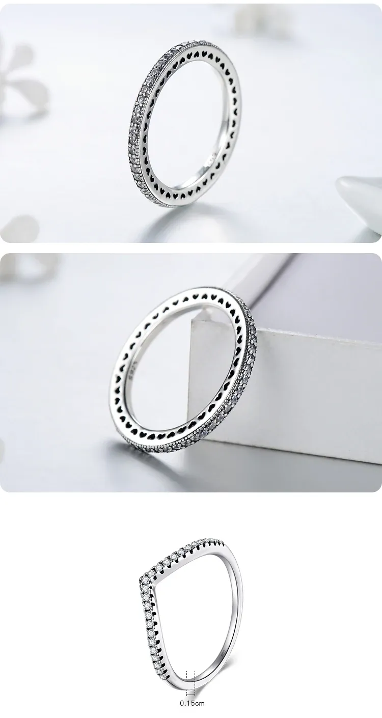 MODIAN 925 Sterling Silver Zircon Stackable Ring