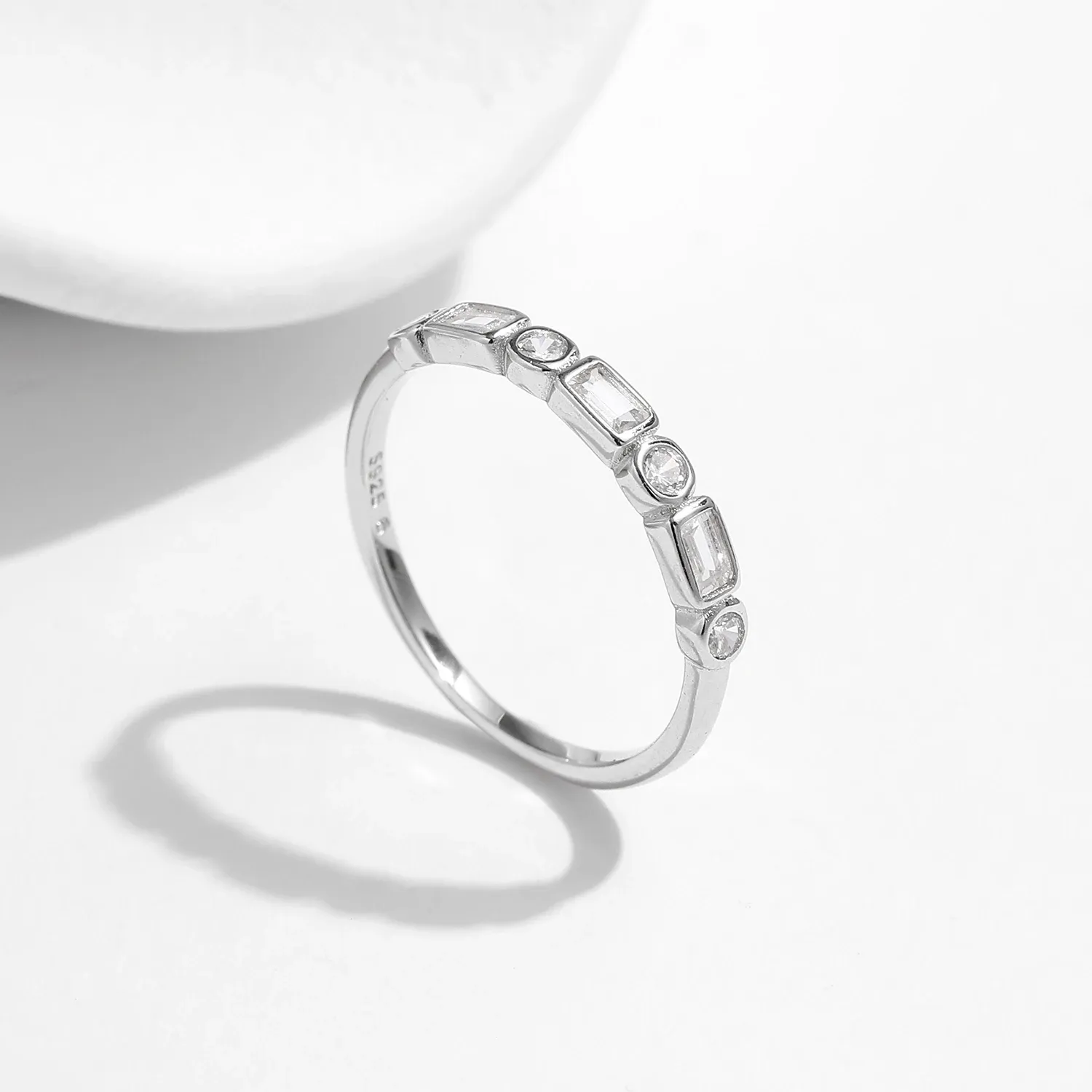 MODIAN 925 Sterling Silver Geometric CZ Band Ring