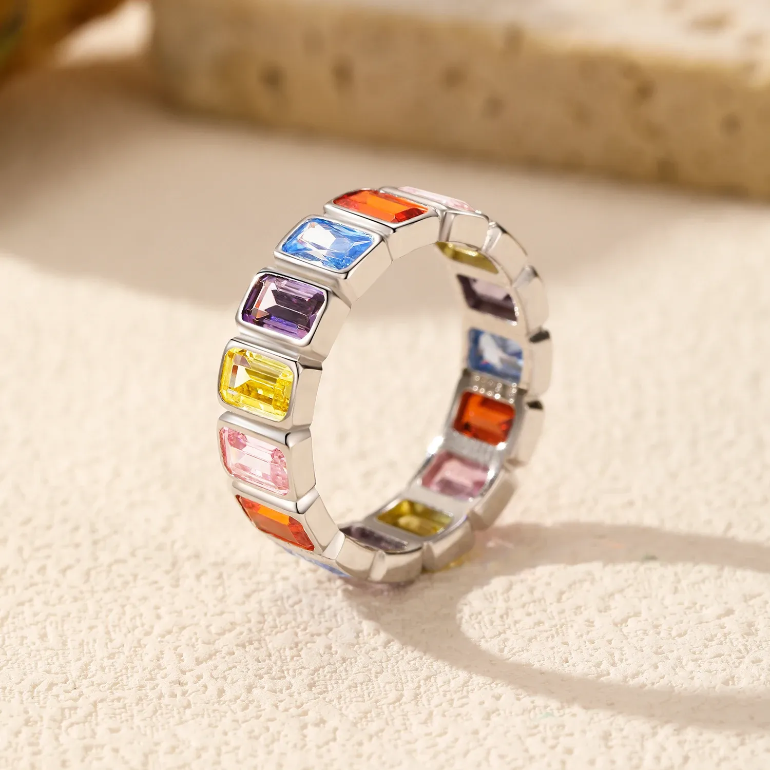 MODIAN 925 Sterling Silver Rectangle CZ Eternity Band