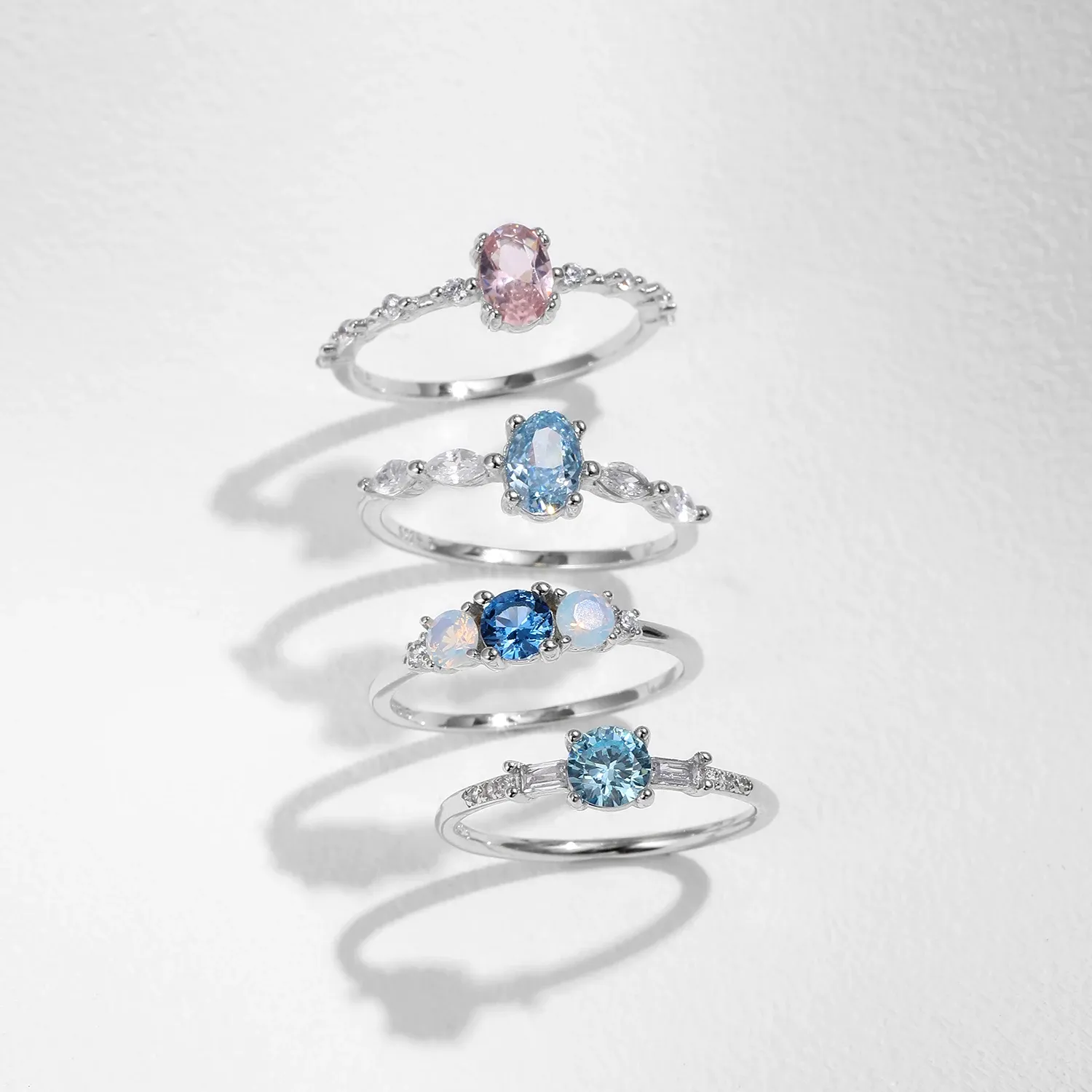 MODIAN 925 Sterling Silver Opal and CZ Eternity Stack Ring