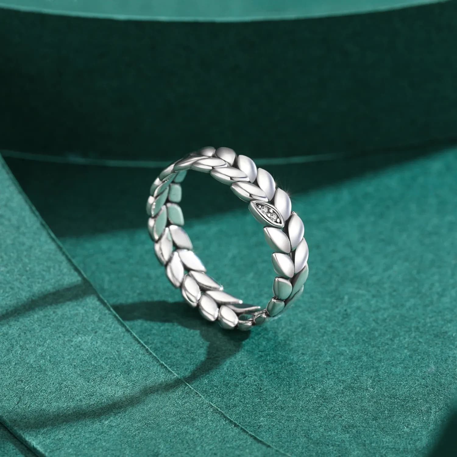 MODIAN 925 Sterling Silver Wheat Leaf Stack Ring