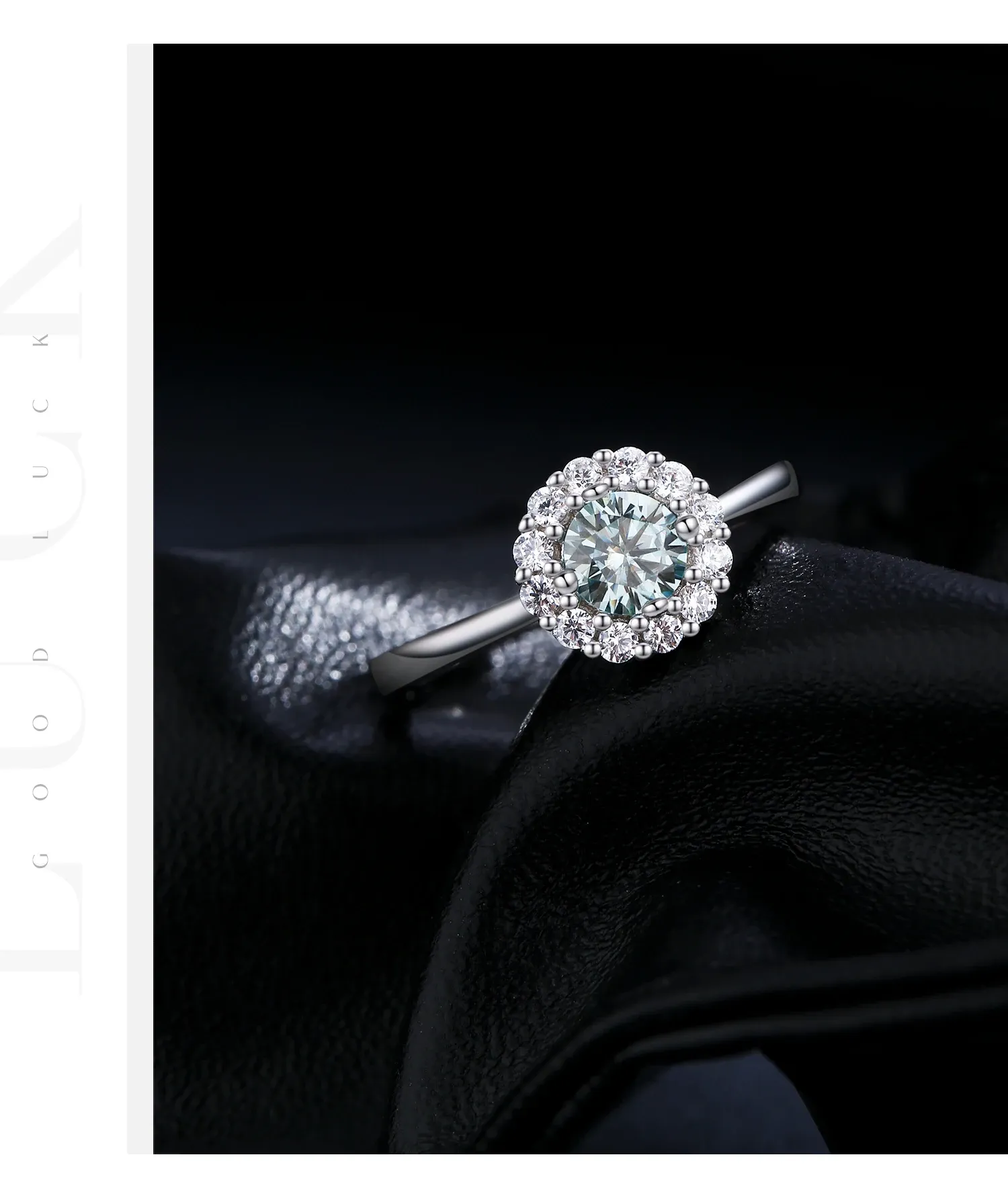MODIAN Green Teal Moissanite Halo Ring in 925 Sterling Silver