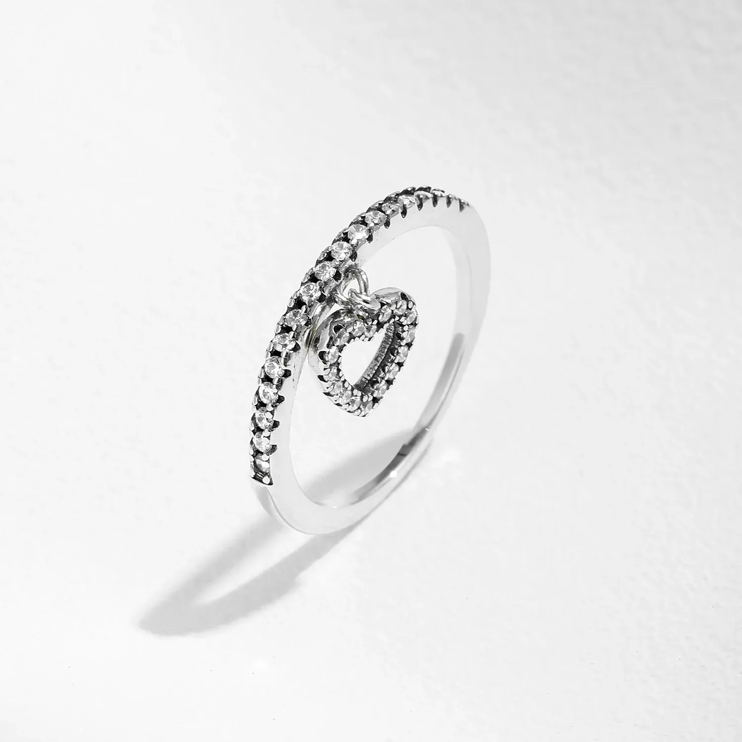 MODIAN 925 Sterling Silver Heart Swing Zircon Cocktail Ring