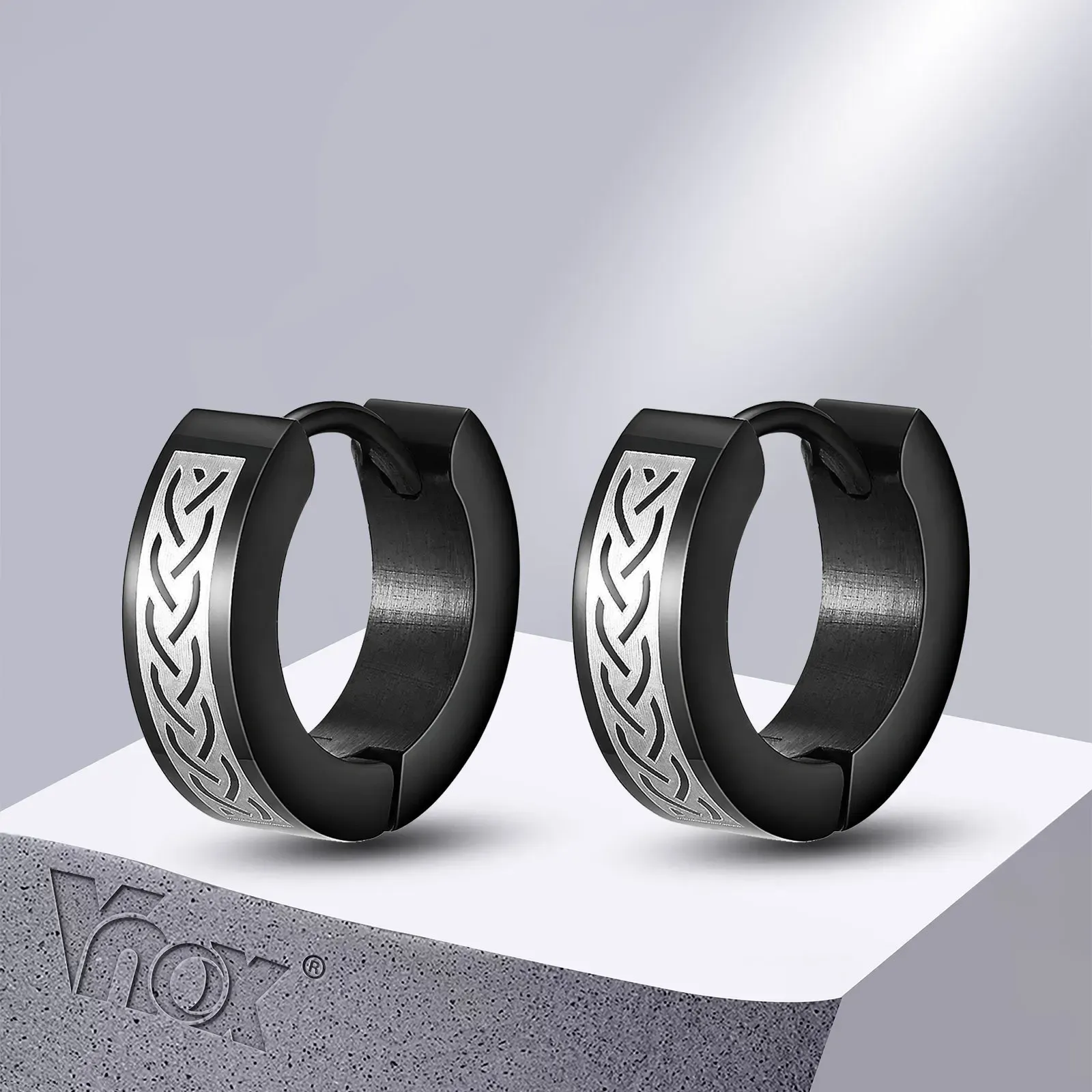 Vnox Celtic Knot Stainless Steel Hoop Earrings for Men