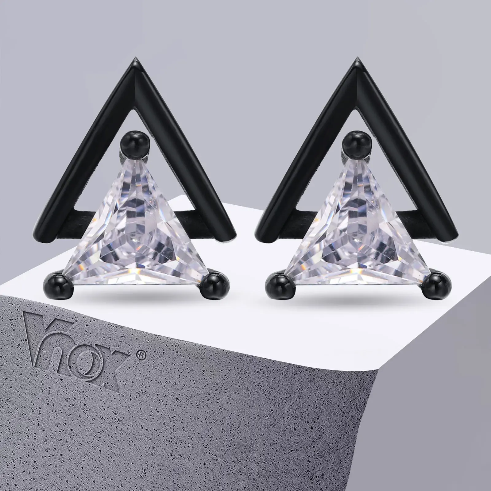 Vnox Triangle CZ Screw-Back Stud Earrings for Men
