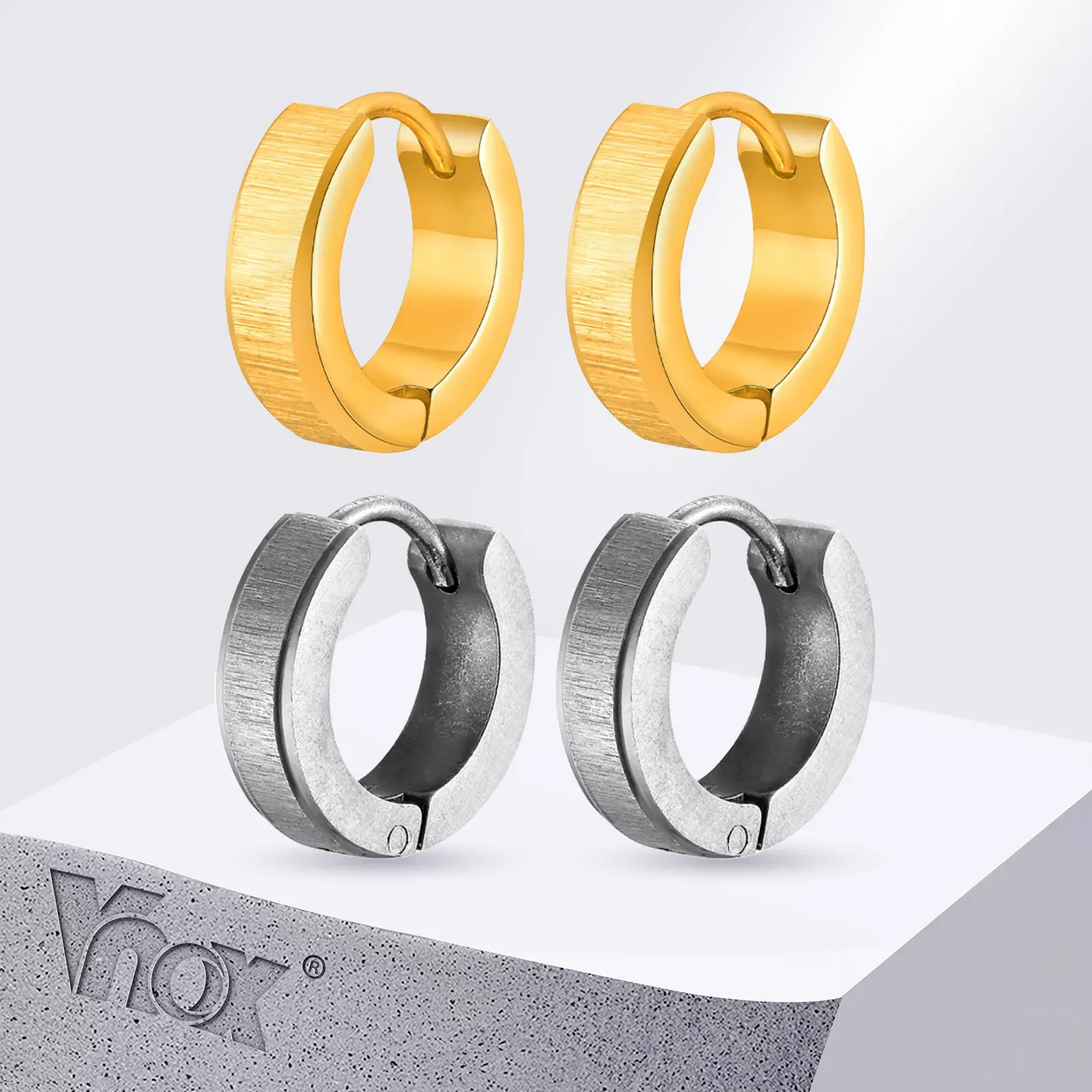 Vnox Matte Stainless Steel Tiny Hoop Earrings