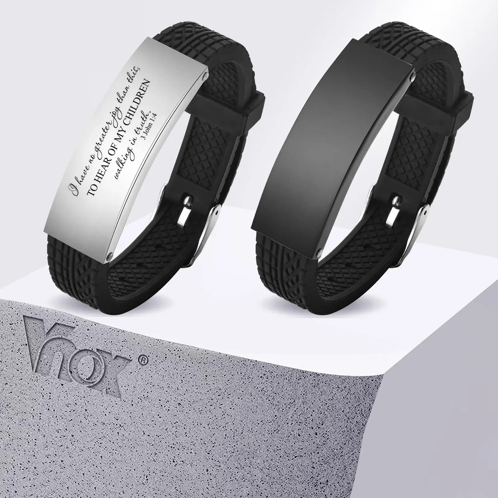 Vnox Personalized Stainless Steel and Silicone Men’s Bangle