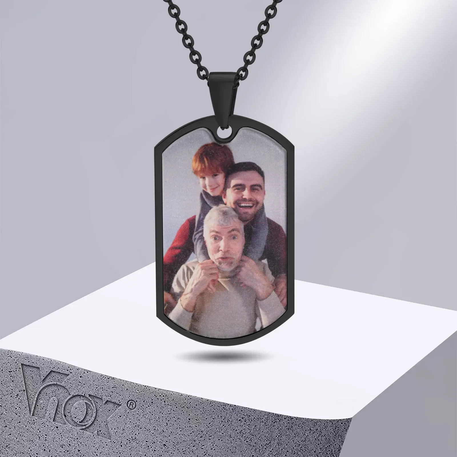 Vnox Custom Photo Dog Tag Pendant Necklace