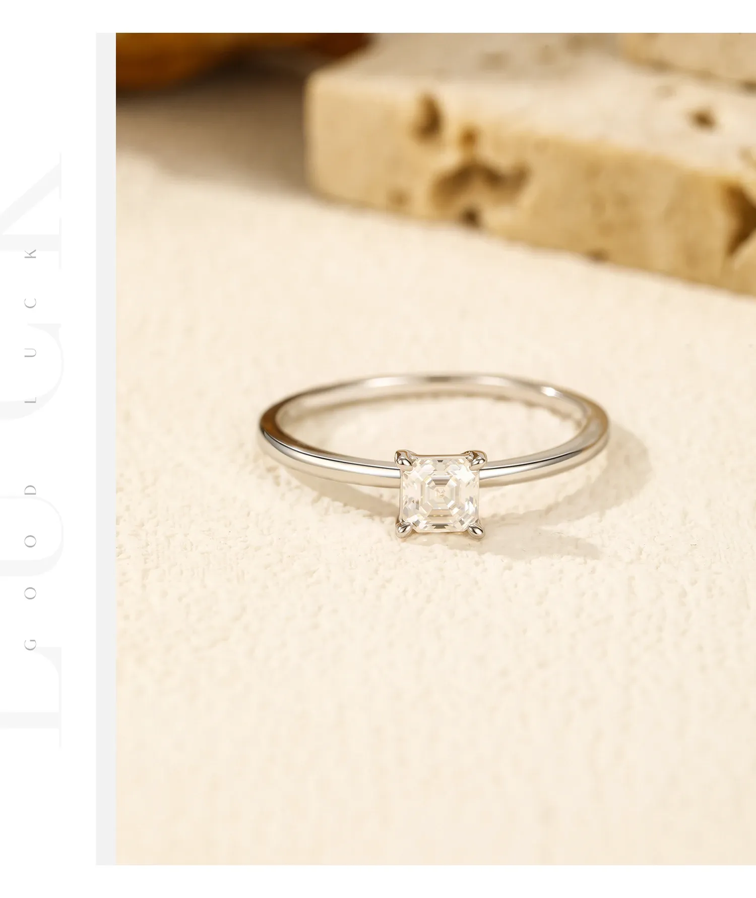 MODIAN Emerald-Cut Moissanite 925 Silver Square Ring