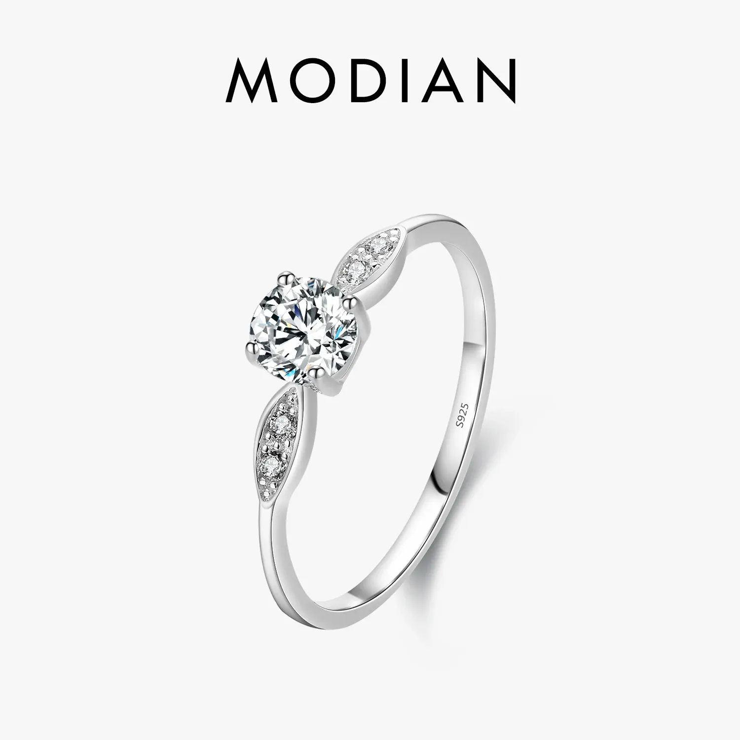 MODIAN 925 Silver Round Zircon Wedding Band for Women