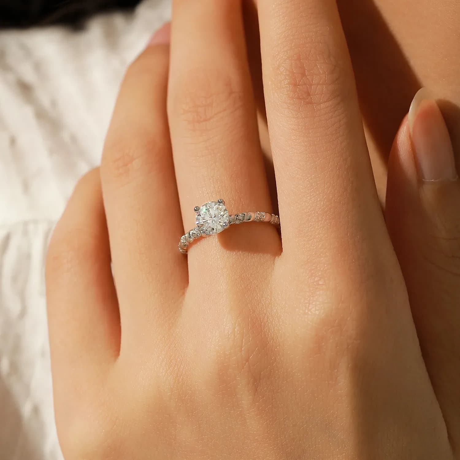 MODIAN 1CT Moissanite 925 Silver Twist Wedding Band