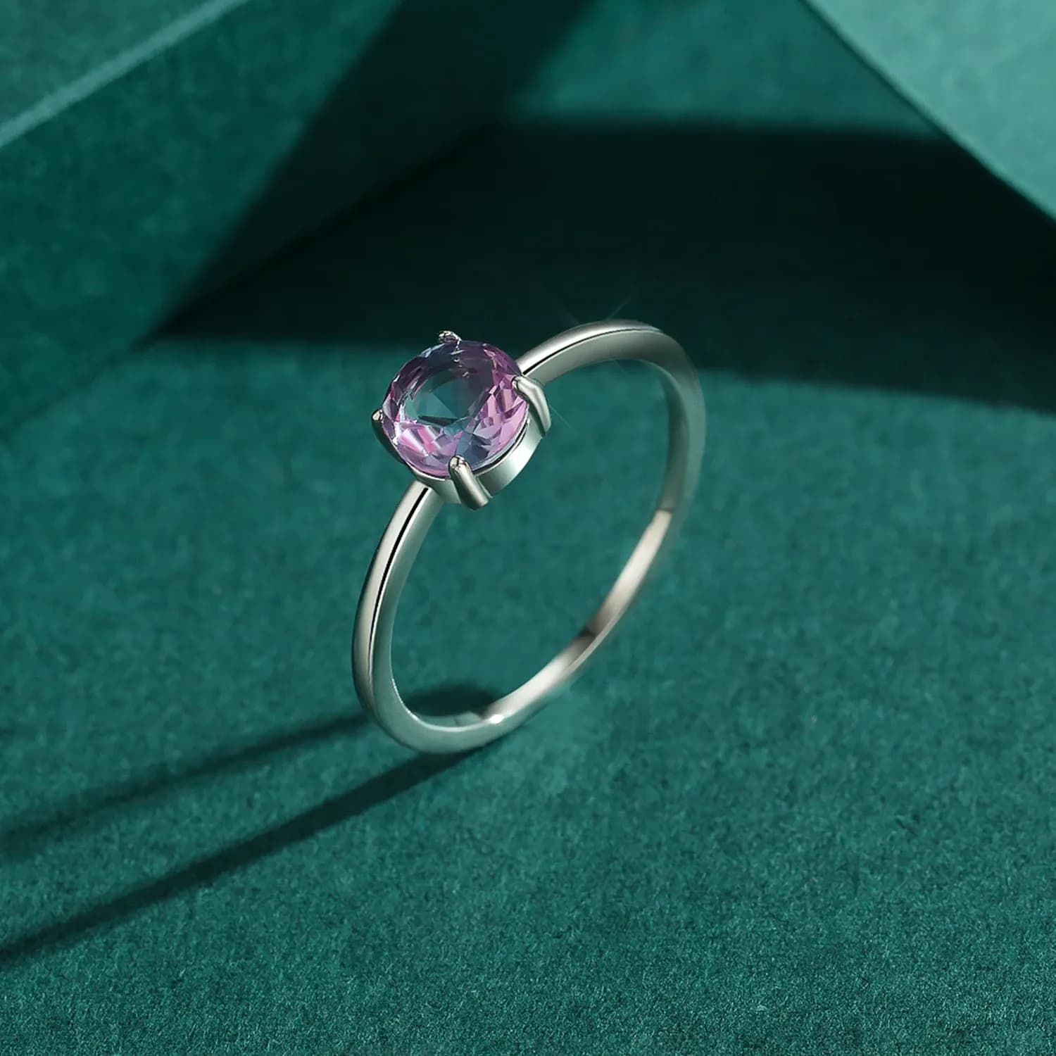 MODIAN 925 Sterling Silver Watermelon Tourmaline Round Ring