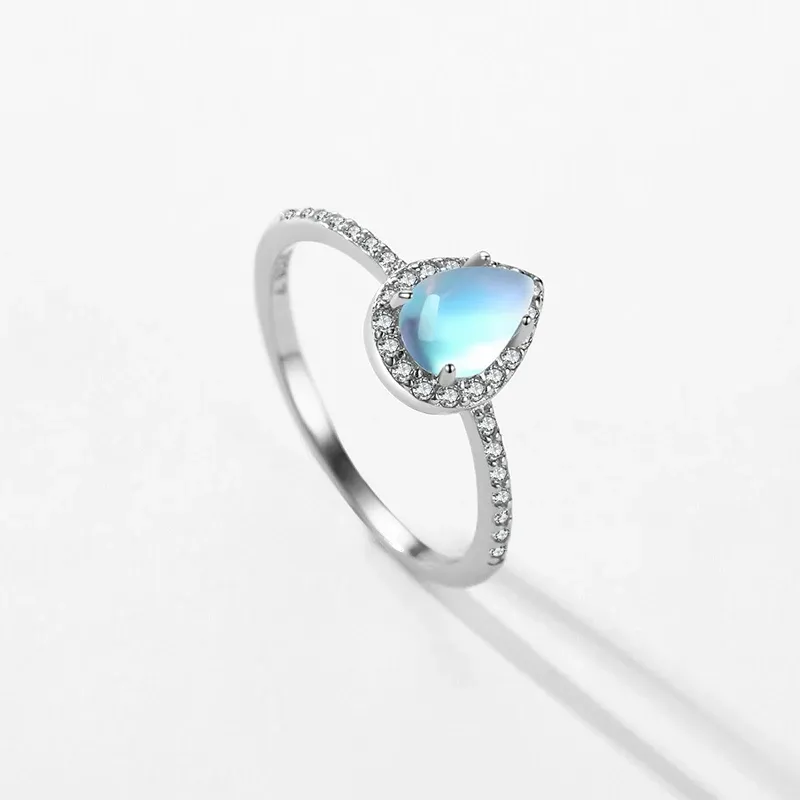 MODIAN Moonstone Water Drop 925 Silver Ring
