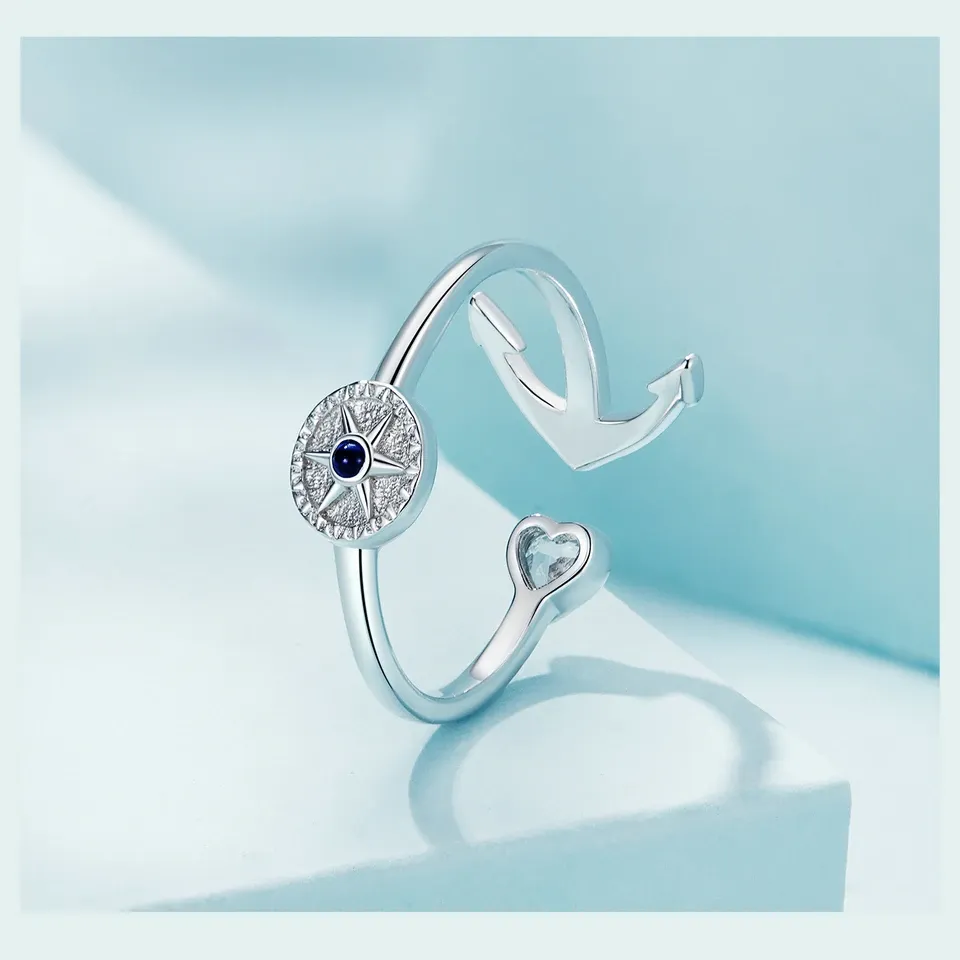 WOSTU Sterling Silver Compass Hand of Fatima Open Ring