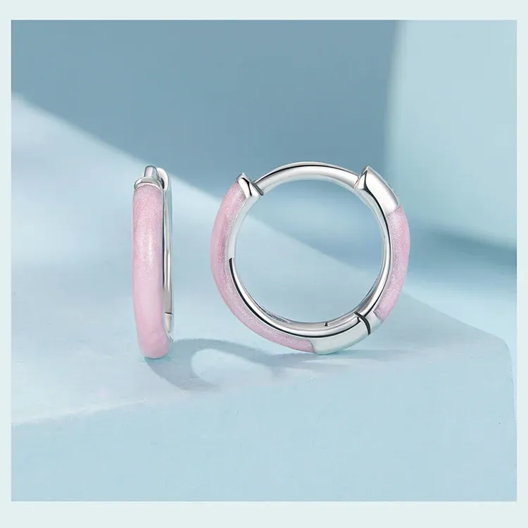 WOSTU Pink Heart 925 Sterling Silver Hoop Earrings