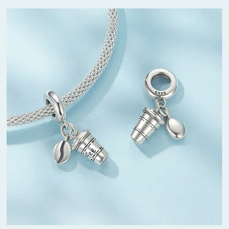 WOSTU 925 Sterling Silver Camera and Coffee Cup Charm Pendant
