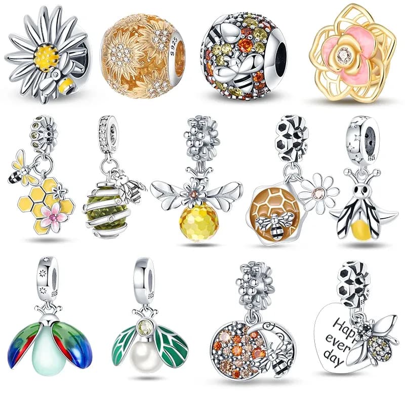 925 Sterling Silver Bee Charm with Zircon Accent