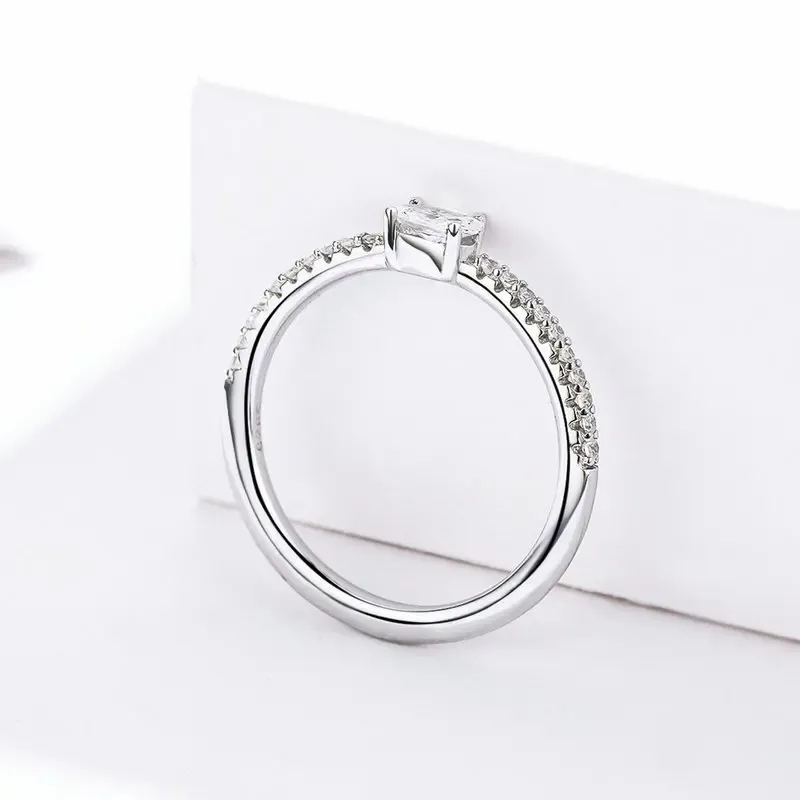 WOSTU 925 Sterling Silver CZ Heart Circle Ring