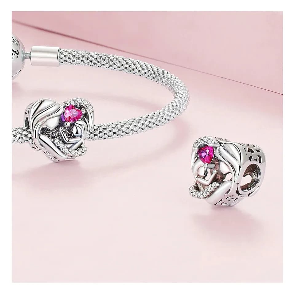 WOSTU White Gold Heart Mom Charm Pendant for Bracelets