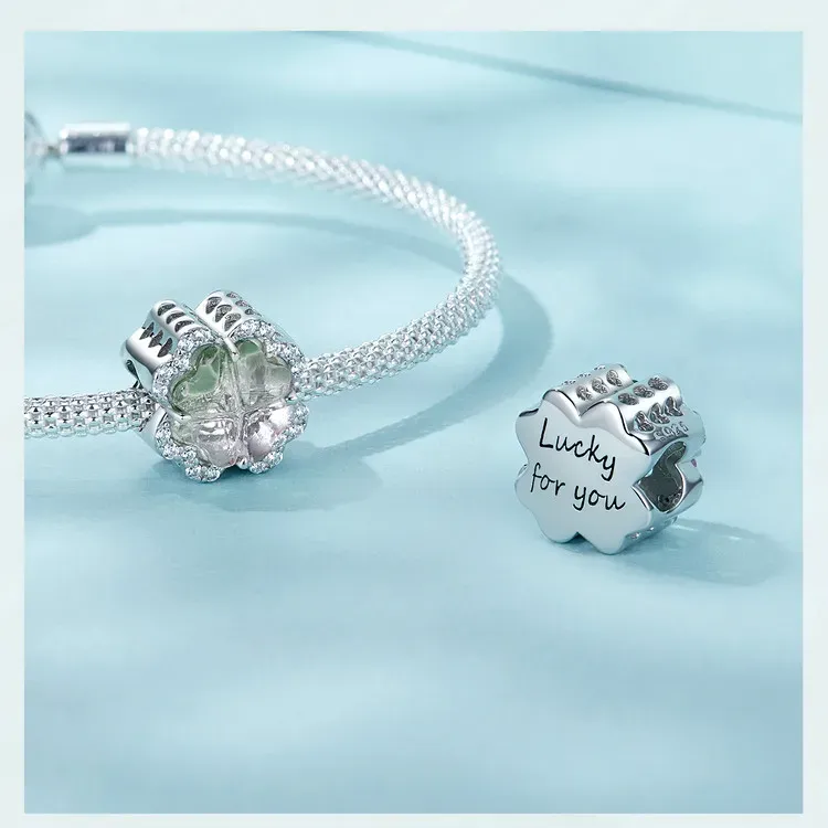 WOSTU Pink Baby Foot Sterling Silver Charm with Heart and Clover