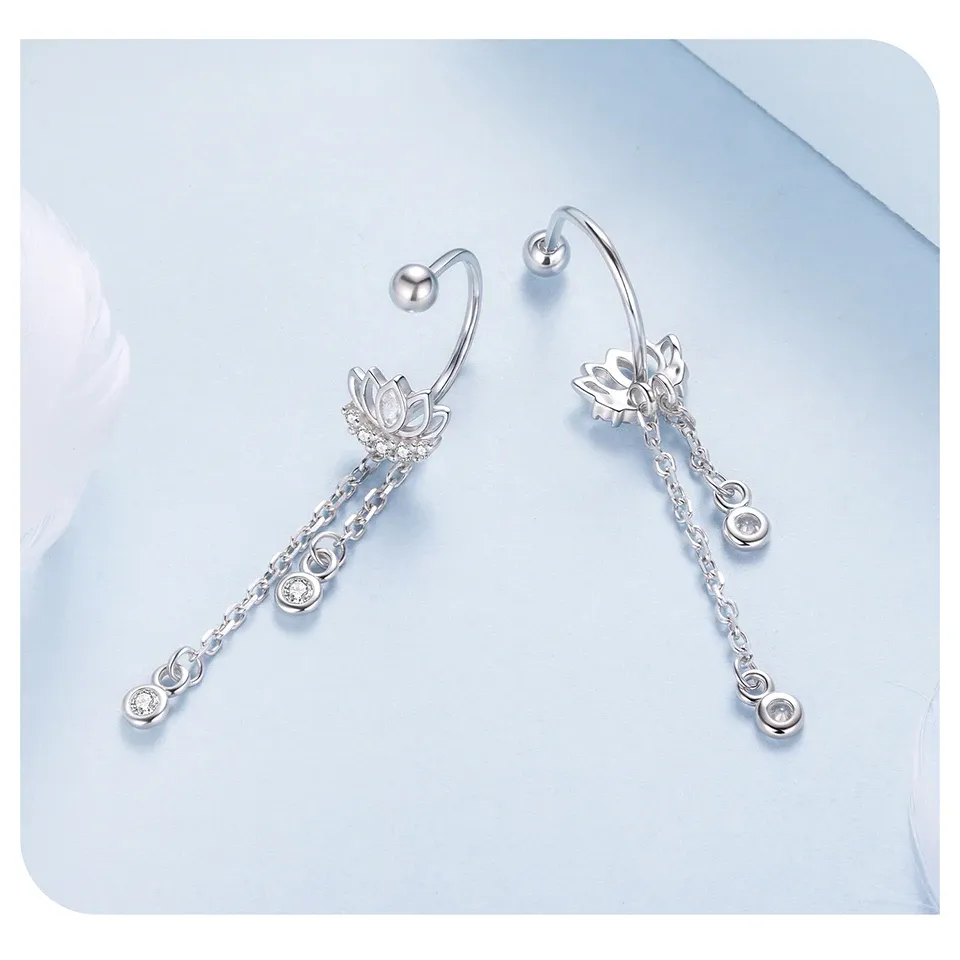 WOSTU Lotus Zircon Sterling Silver Stud Earrings