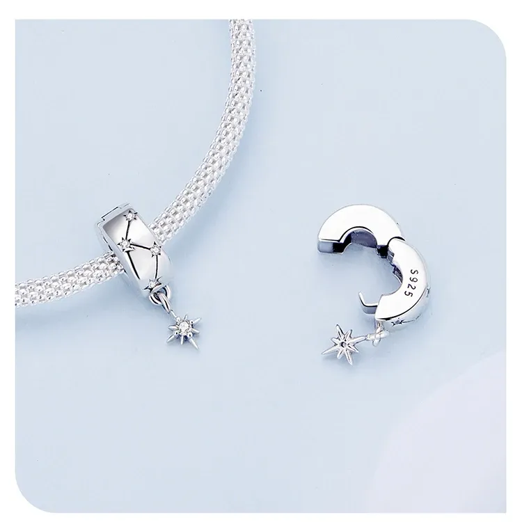 WOSTU Sterling Silver Starburst Clip Charm with CZ