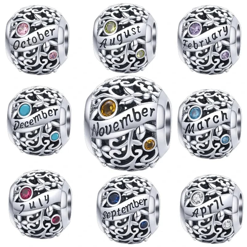 WOSTU 925 Sterling Silver Zodiac Birthstone Charm Bead