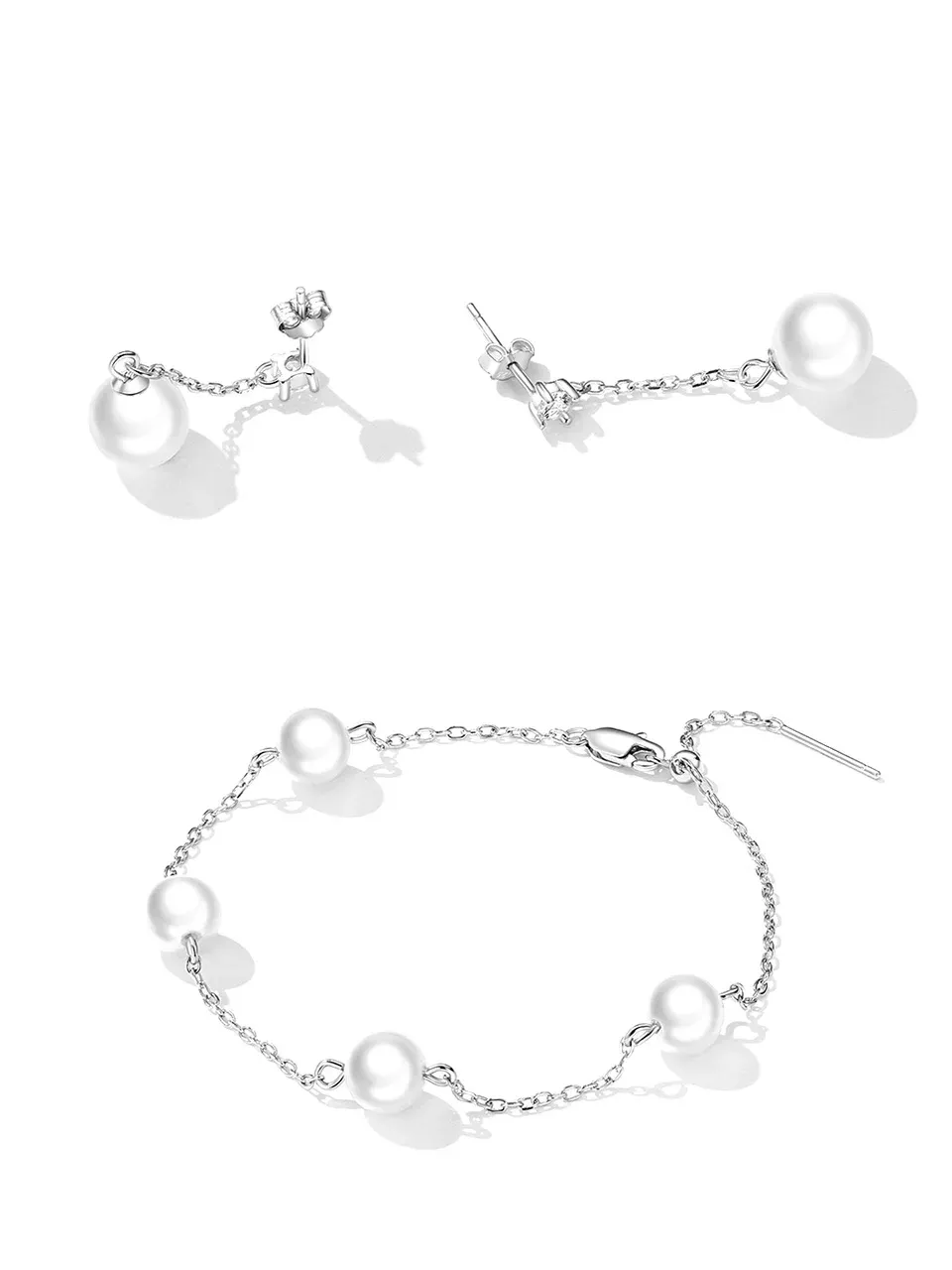 WOSTU 925 Sterling Silver Pearl Tassel Stud Earrings