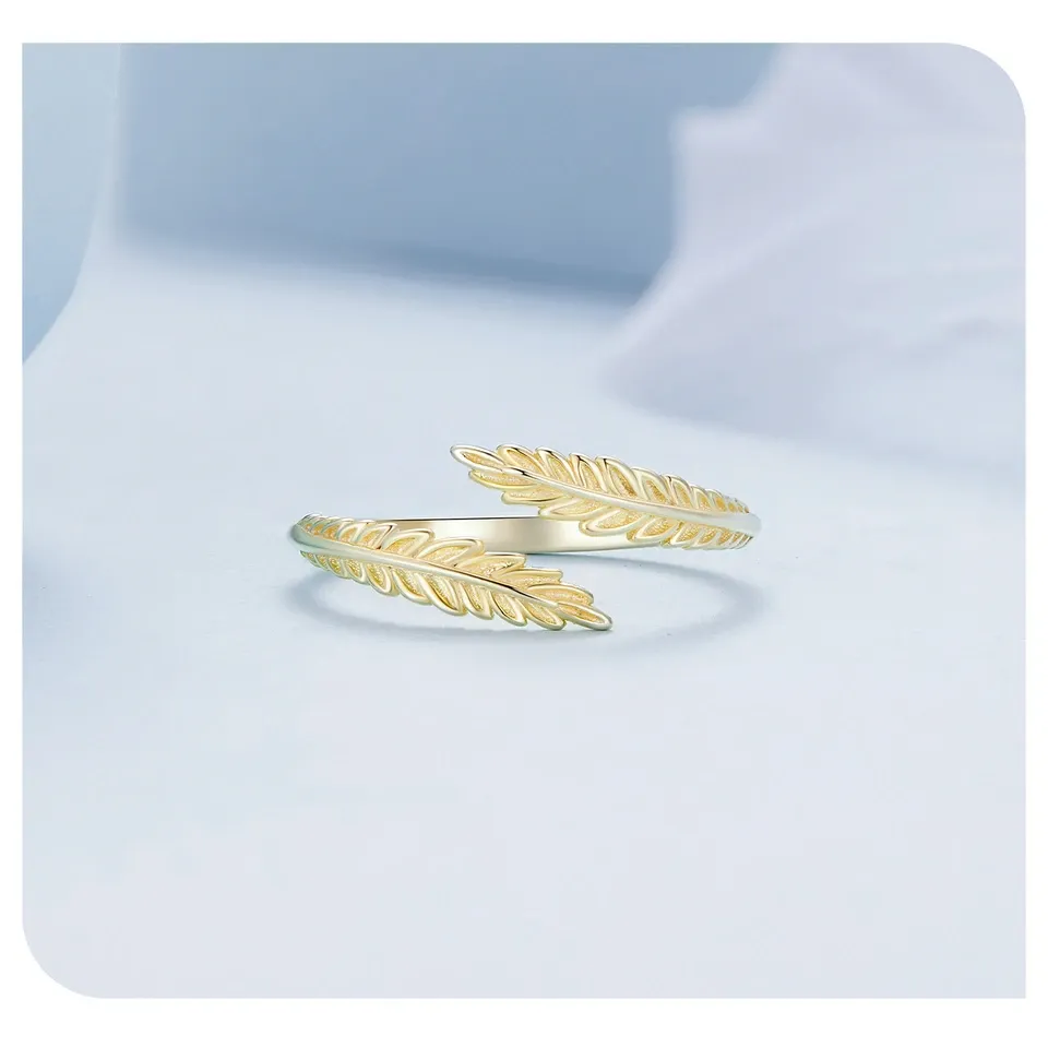 WOSTU Gold Leaf Open Ring in 925 Sterling Silver