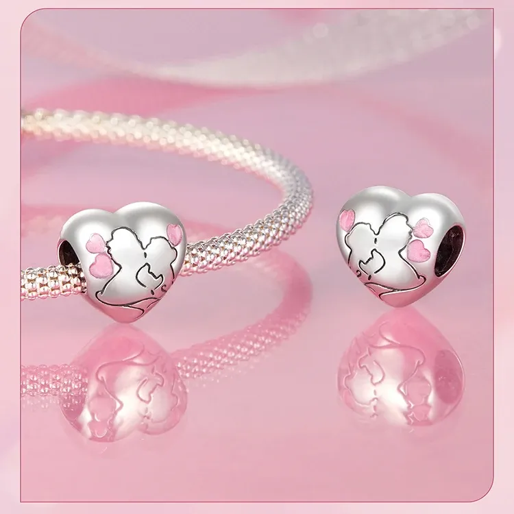 WOSTU Pink Heart Sterling Silver Charm Bead